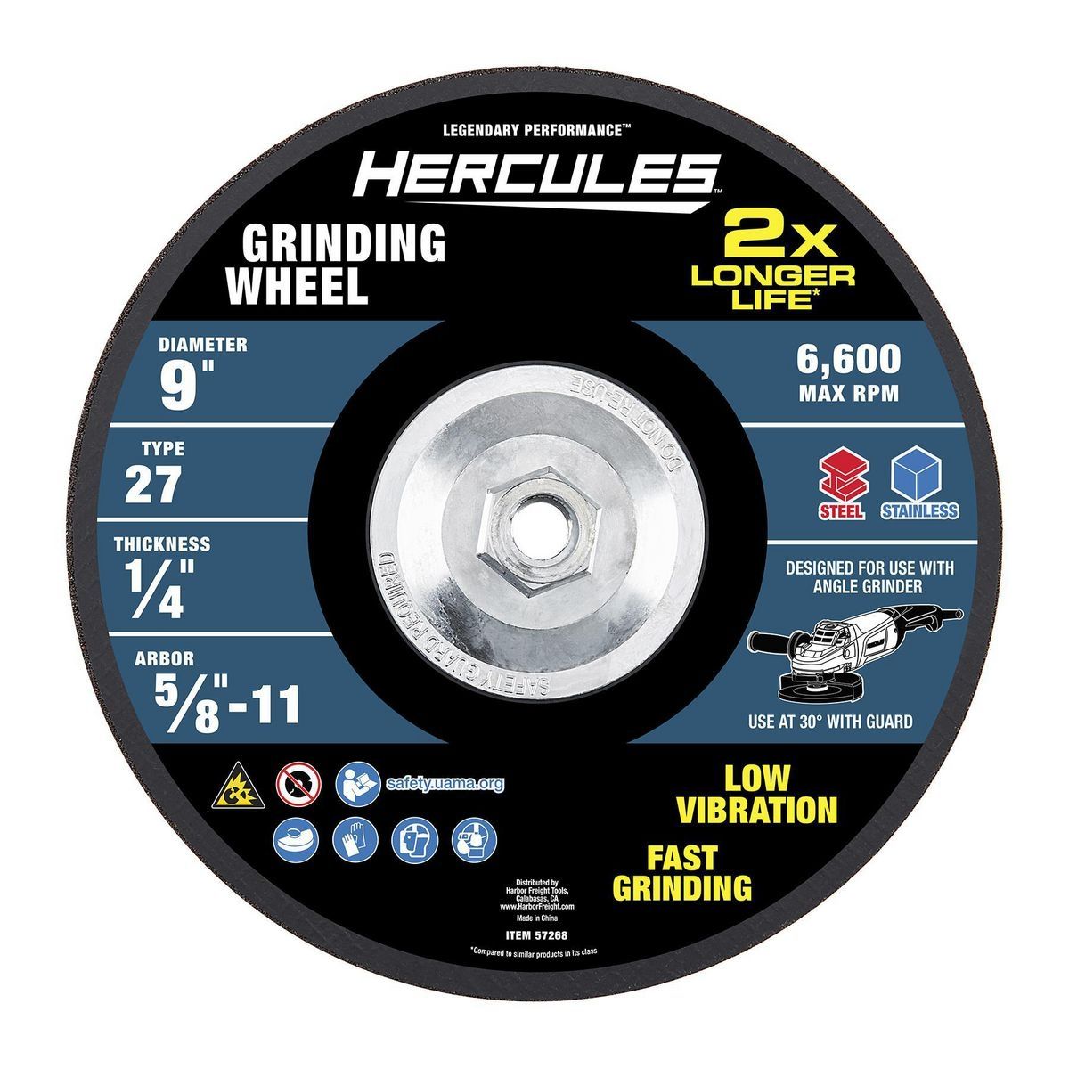 HERCULES 9 in. x 1/4 in. x 5/8-11 in. Type 27 Metal Grinding Wheel