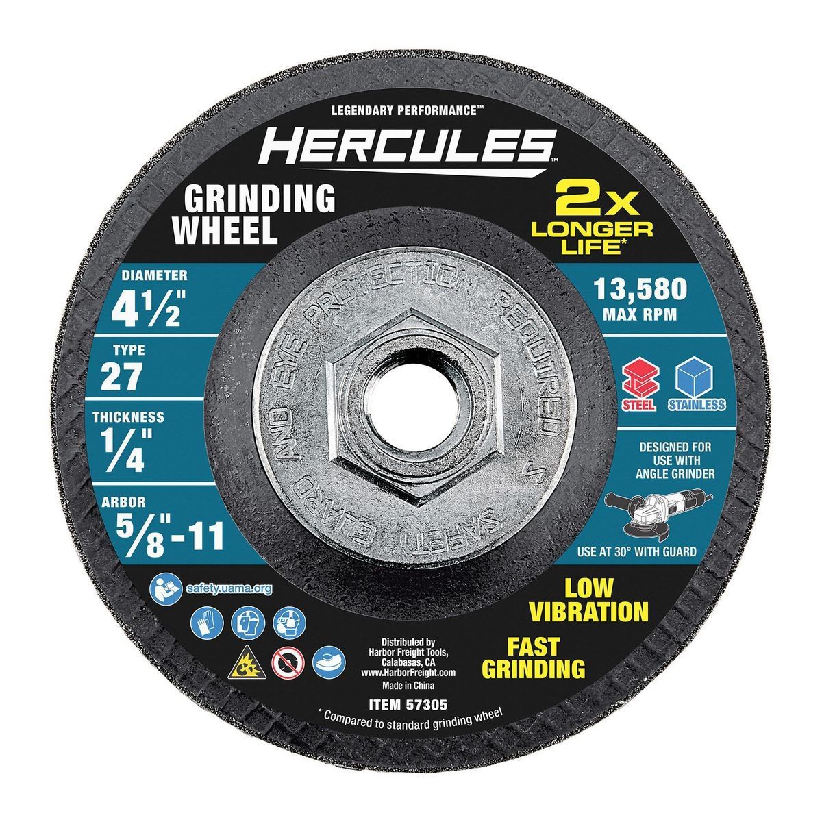 HERCULES 4-1/2 in. x 1/4 in. x 5/8 in.-11 Type 27 Metal Grinding Wheel