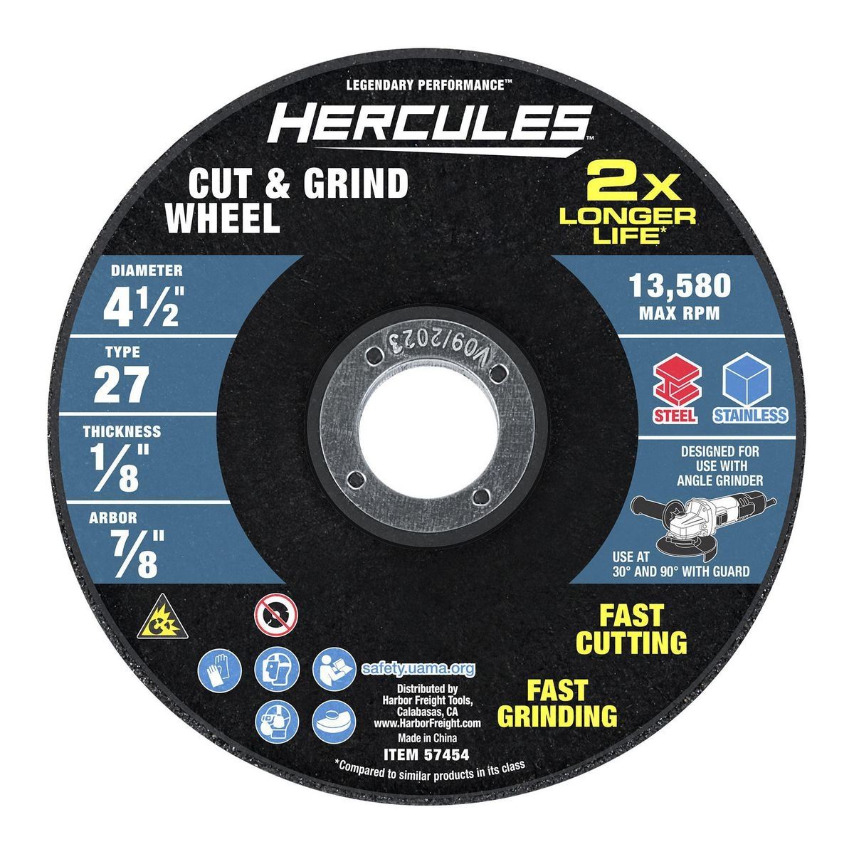 HERCULES 4-1/2 in. x 1/8 in. x 7/8 in. Type 27 Cut and Grind Wheel