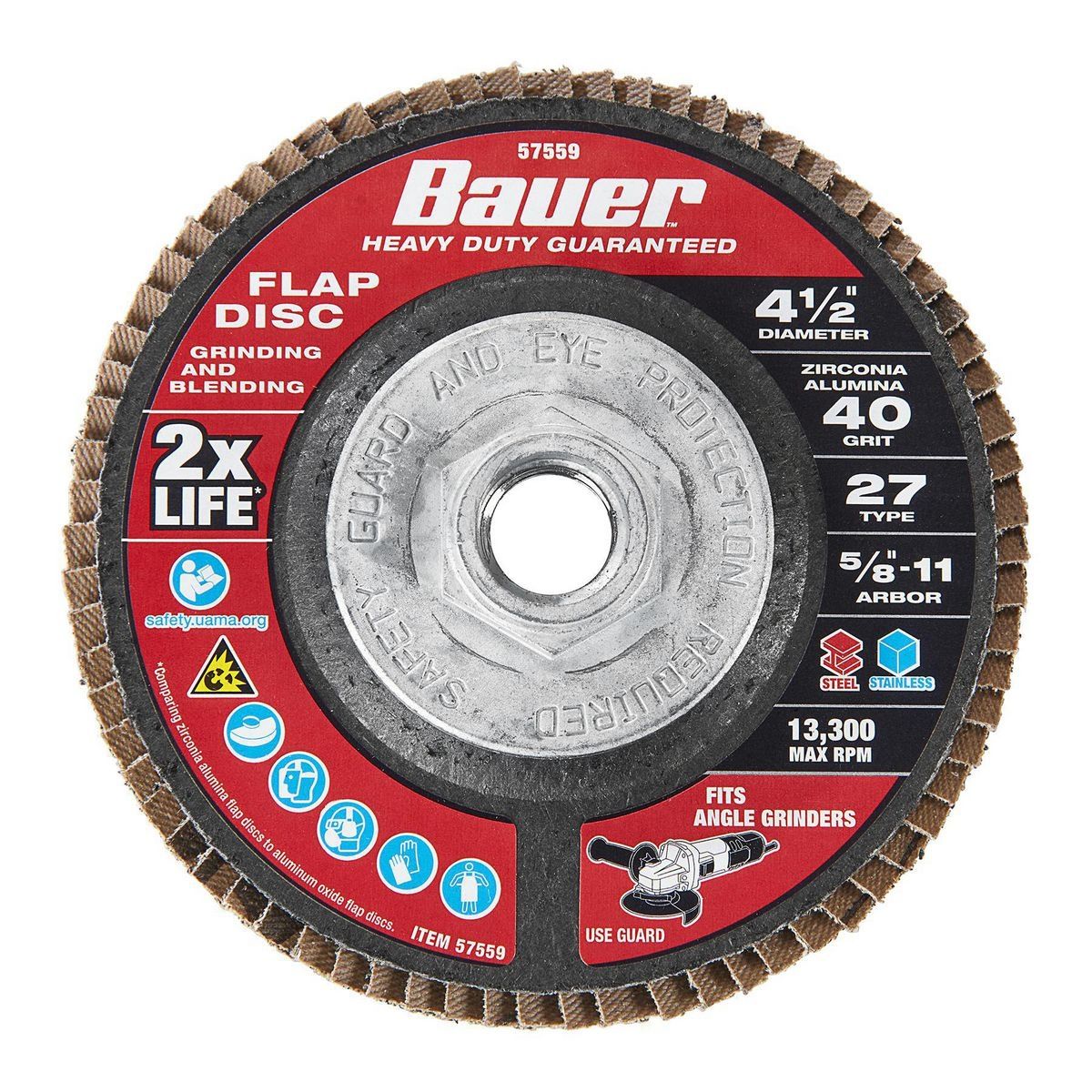 BAUER 4-1/2 in. x 5/8 in.-11 40-Grit Type 27 Flap Disc with Fiberglass Backing and Zirconia Grain