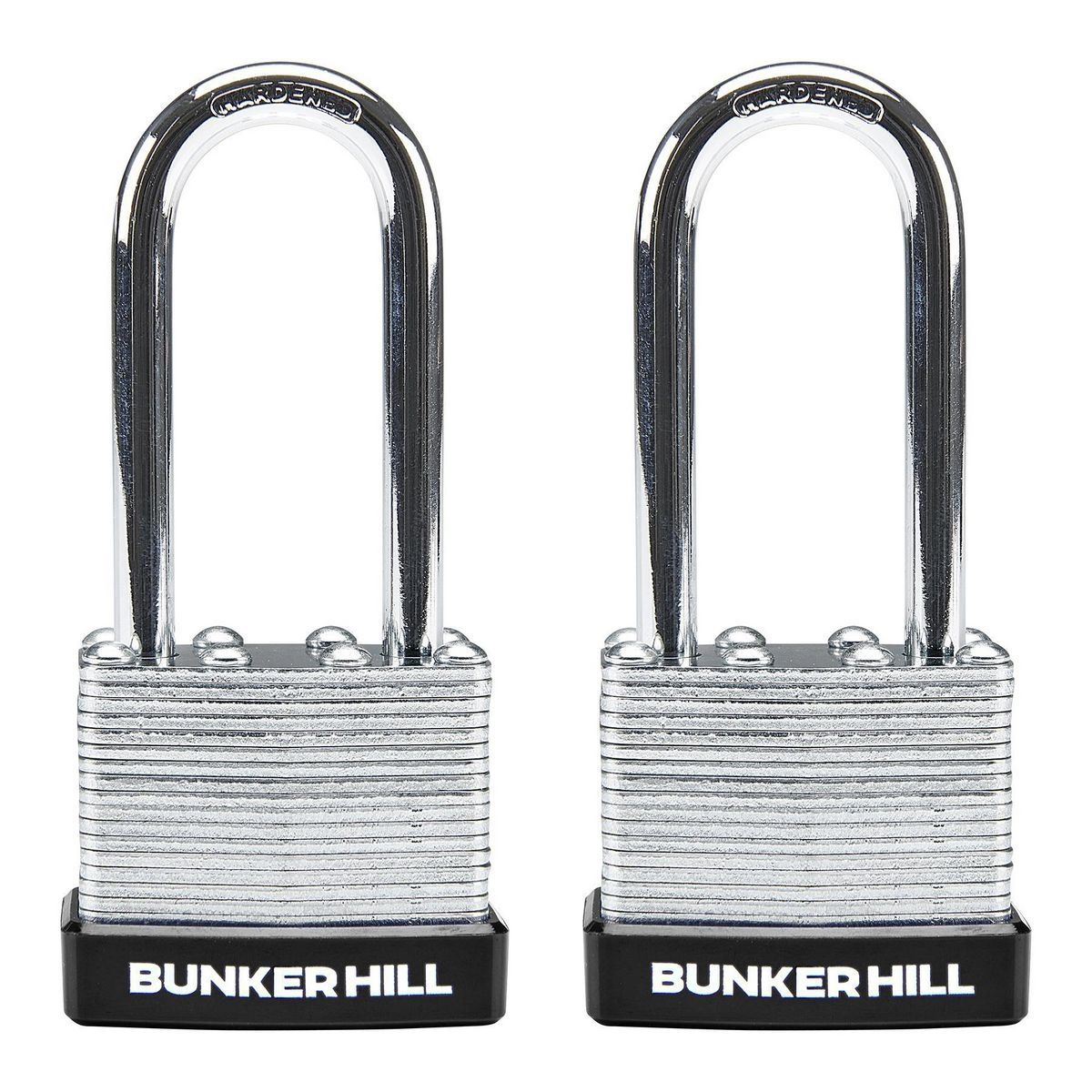 BUNKER HILL SECURITY 1-1/2 in. Laminated Steel Padlock with Long Shackle, 2 Pack