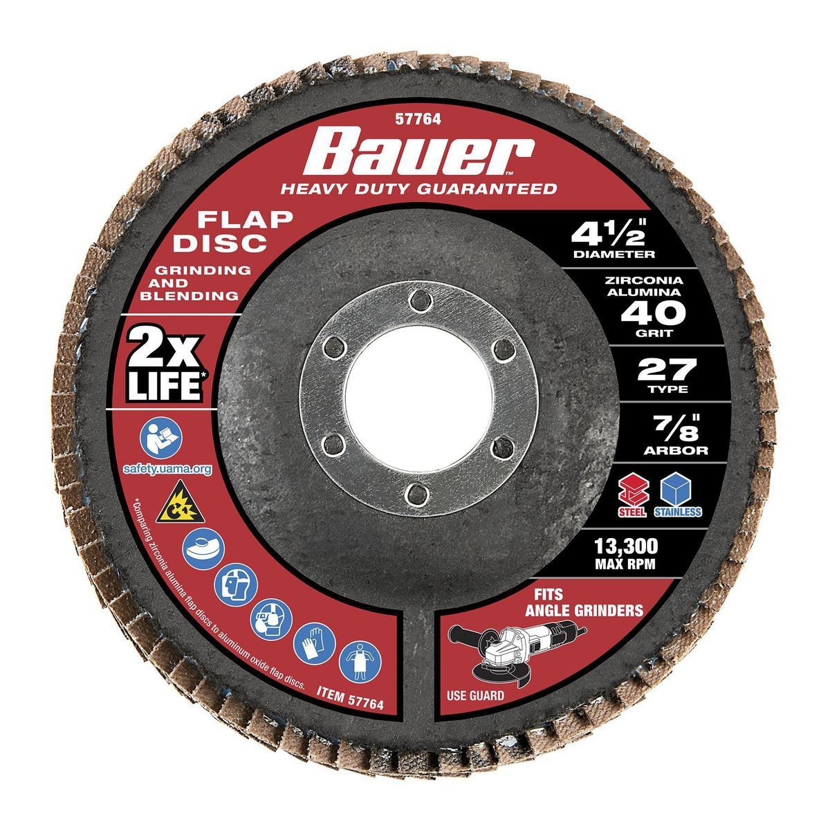 BAUER 4-1/2 in. x 7/8 in. 40-Grit Type 27 Flap Disc with Fiberglass Backing and Zirconia Grain