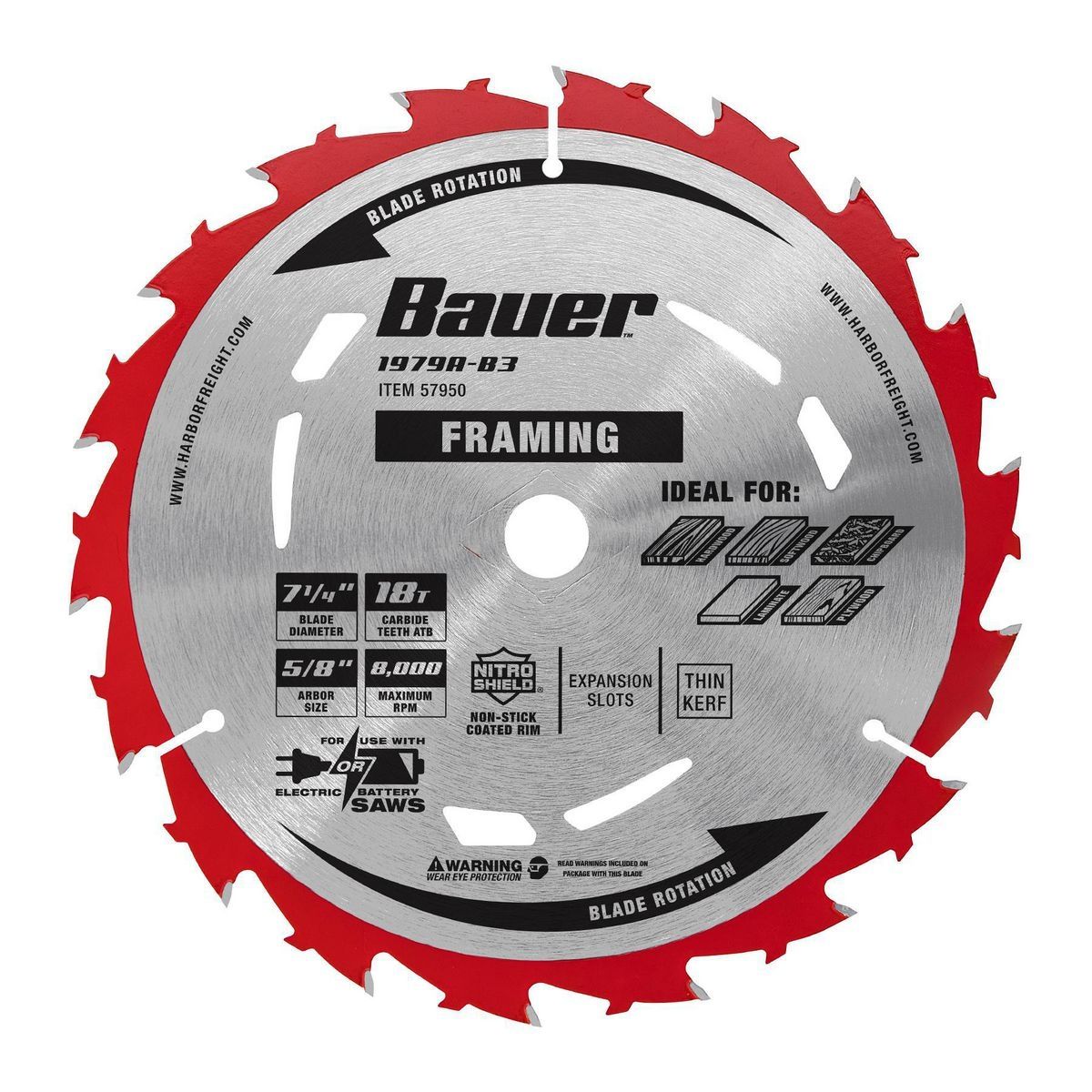 BAUER 7-1/4 in., 18T Framing Circular Saw Blade