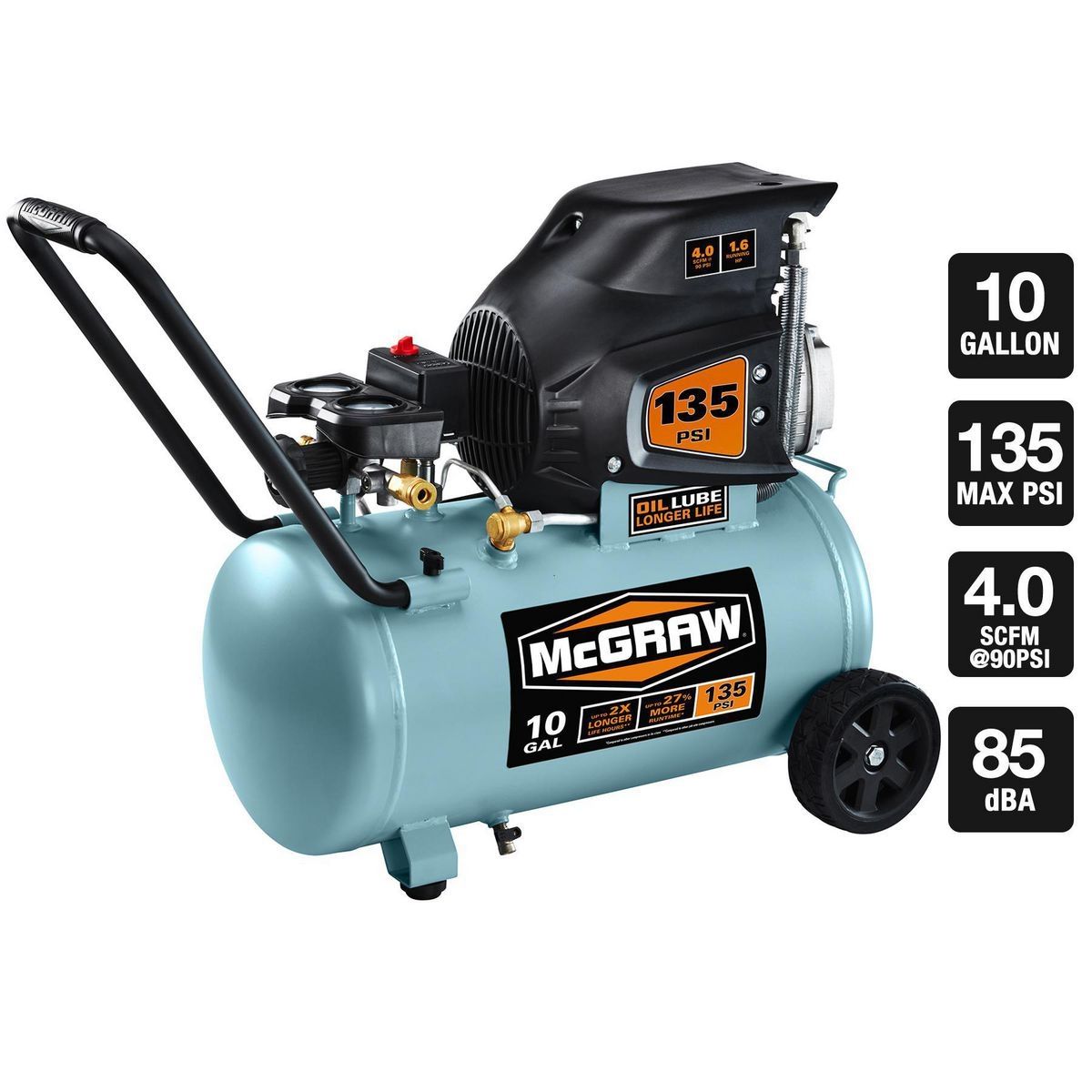 MCGRAW 10 Gallon Oil-Lube Portable Air Compressor