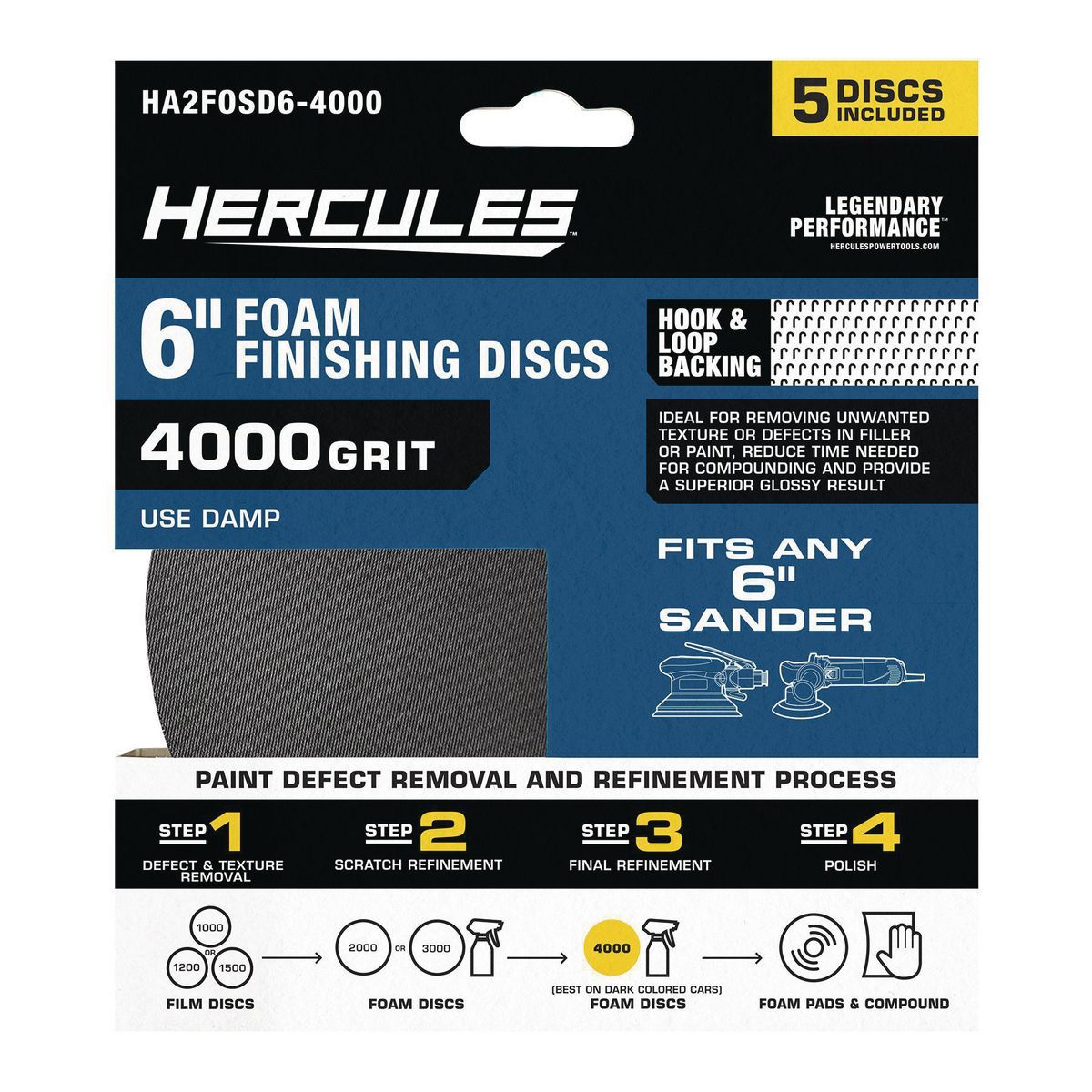 HERCULES 6 in. , 4000 Grit Hook-and-Loop Foam Sanding Discs, 3-Pack