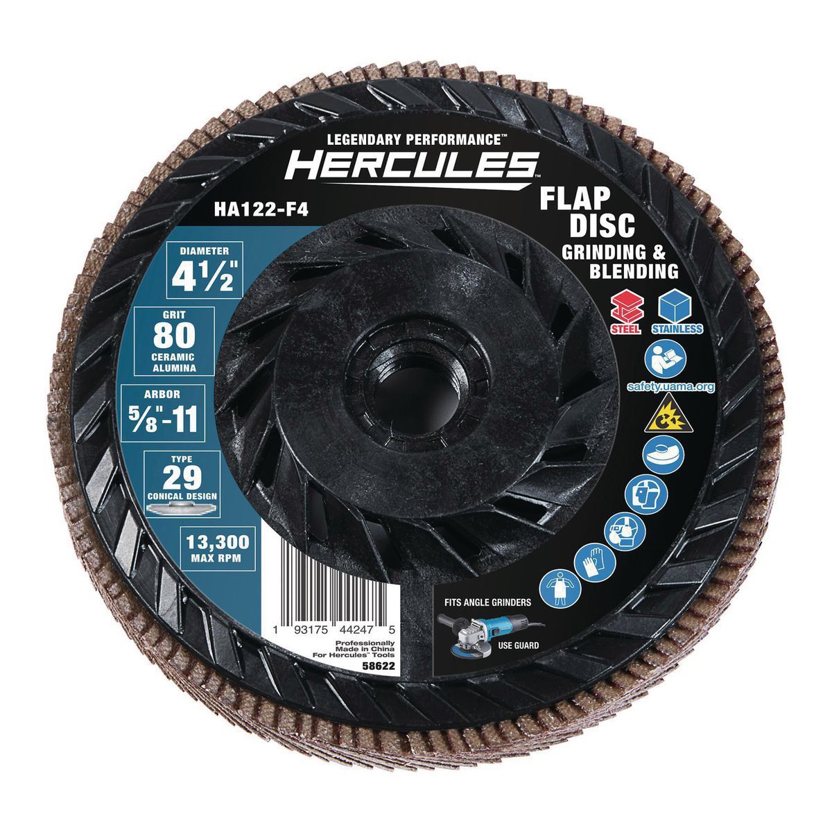 HERCULES 4-1/2 in. x 5/8 in.-11 80-Grit Type 29 Flap Disc with Plastic Backing and Ceramic Grain