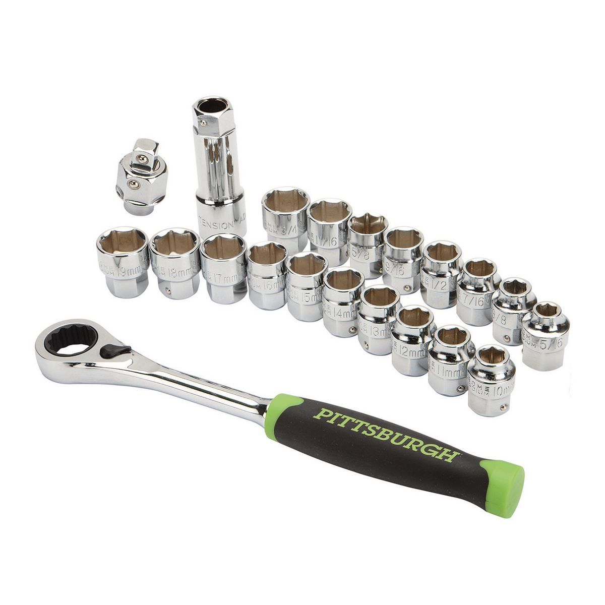 PITTSBURGH SAE & Metric Go-Thru Socket Set, 21 Piece