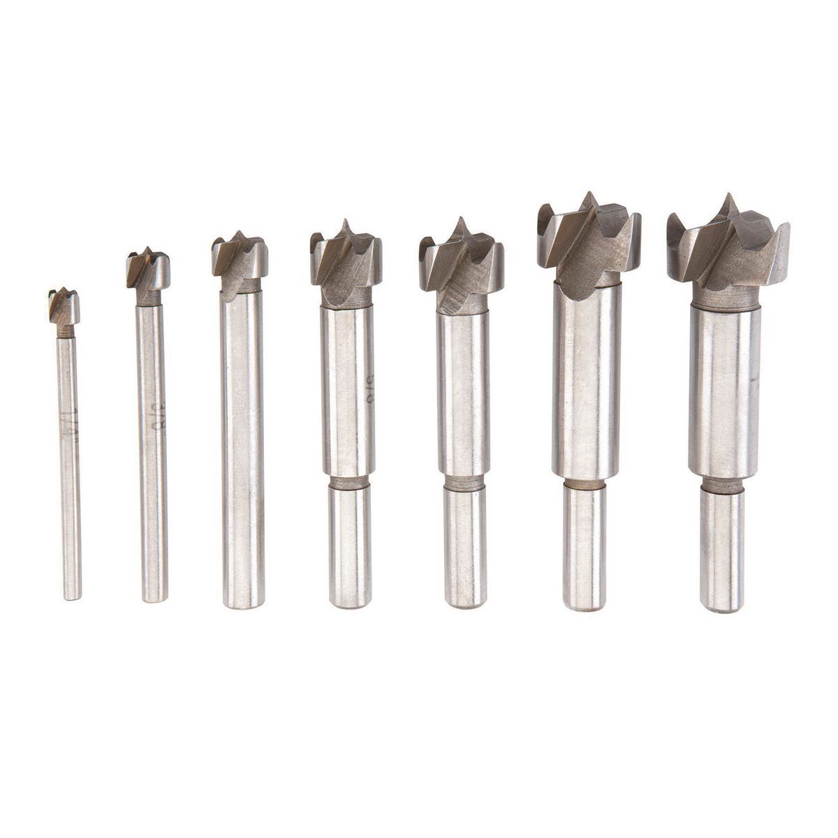 WARRIOR 1/4 in. - 1 in. Forstner Drill Bit Set With 3/8 in. Shanks, 7 Piece