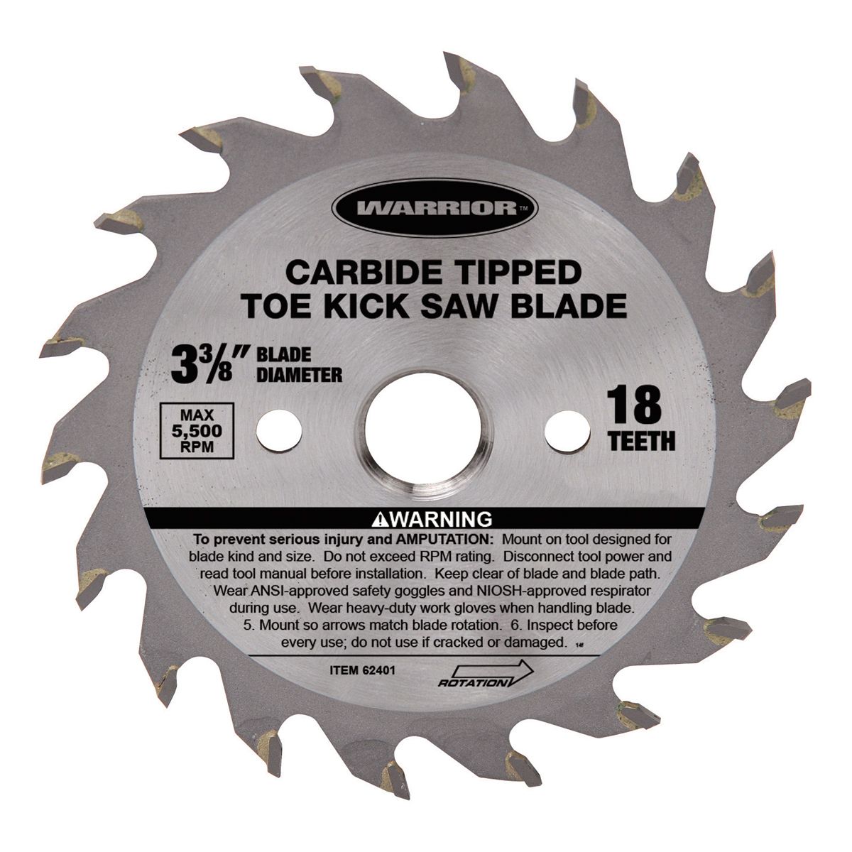 WARRIOR 3-3/8 in. 18T Toe Kick Circular Saw Blade