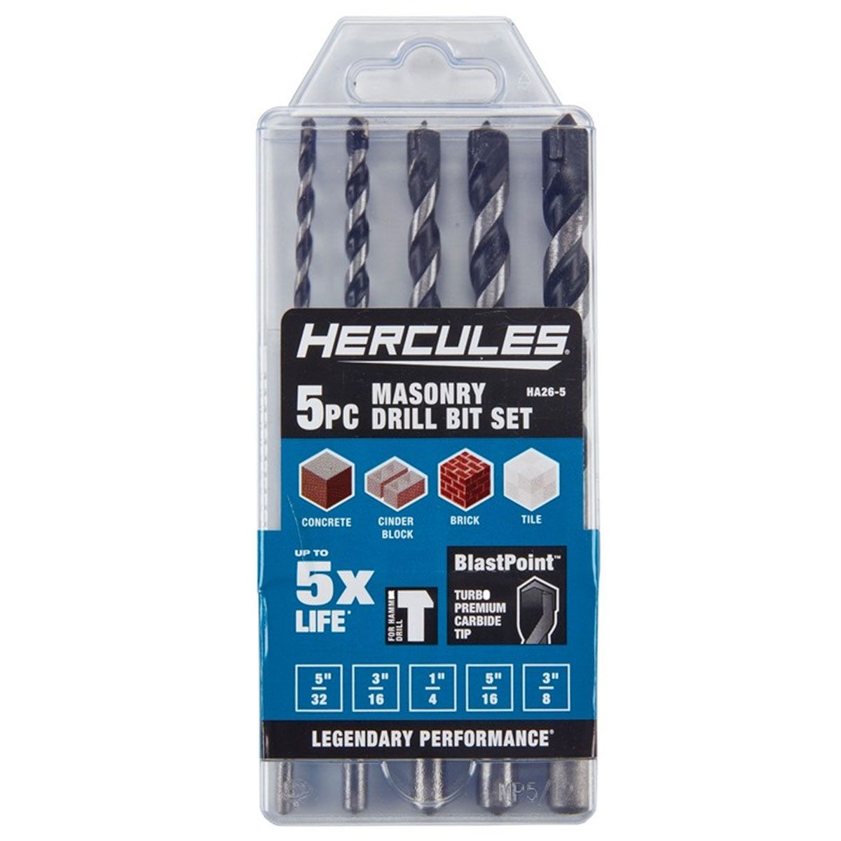 HERCULES Masonry Drill Bit Set, 5 Piece