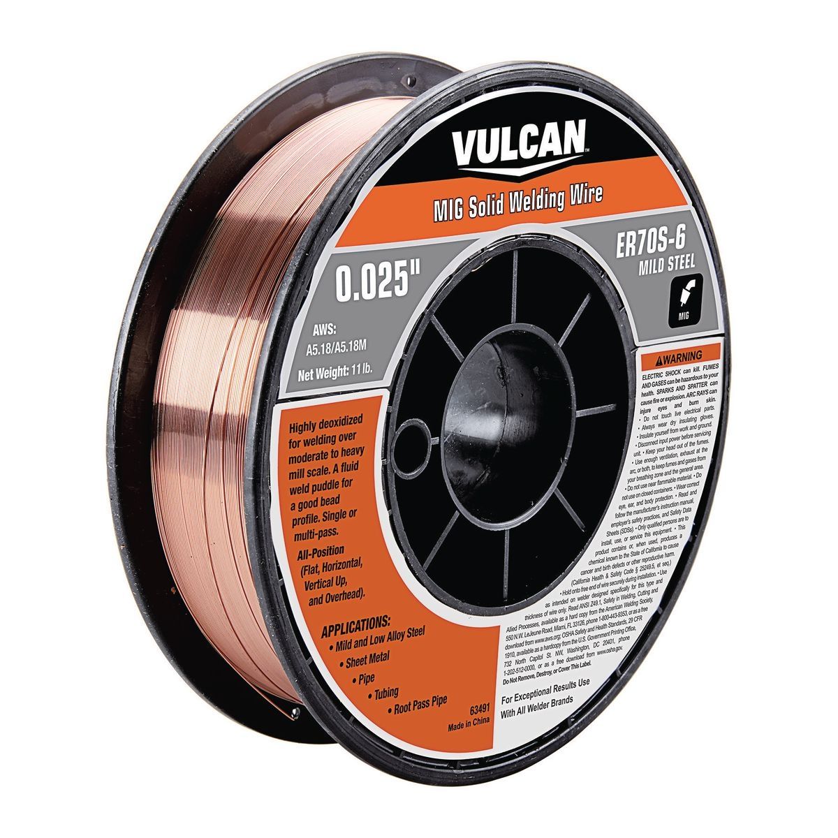 VULCAN 0.025 in. ER70S-6 MIG Solid Welding Wire, 11 lb. Roll