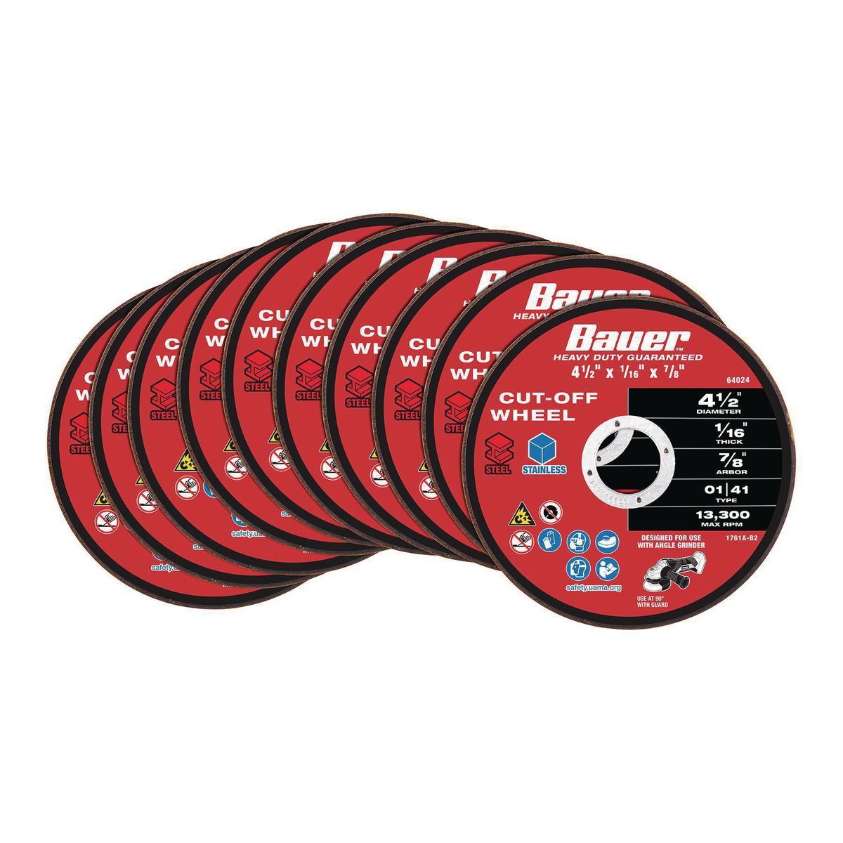 BAUER 4-1/2 in. x 1/16 in. x 7/8 in. Type 1/41 Metal Cut-off Wheel, 10-Pack