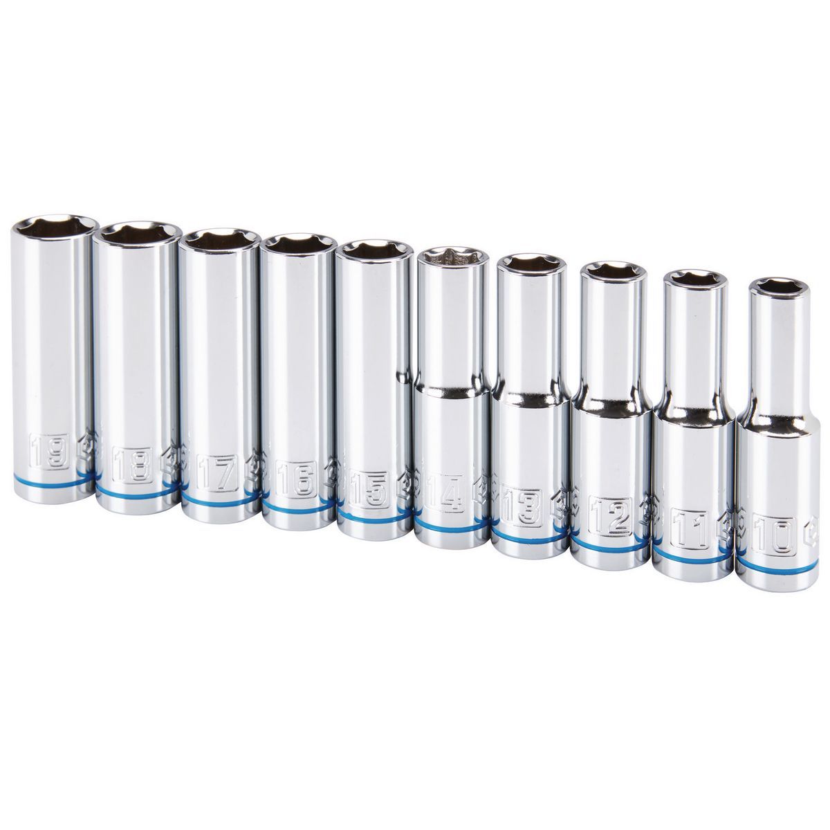 QUINN 1/2 in. Drive Metric Chrome Deep Socket Set, 10 Pc.