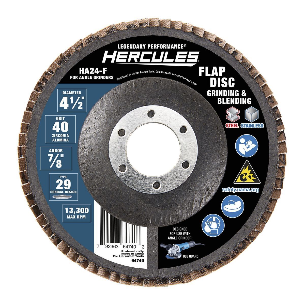 HERCULES 4-1/2 in. 40 Grit Zirconia Type 29 Flap Disc