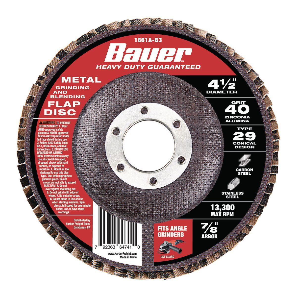 BAUER 4-1/2 in. 40 Grit Zirconia Type 29 Flap Disc