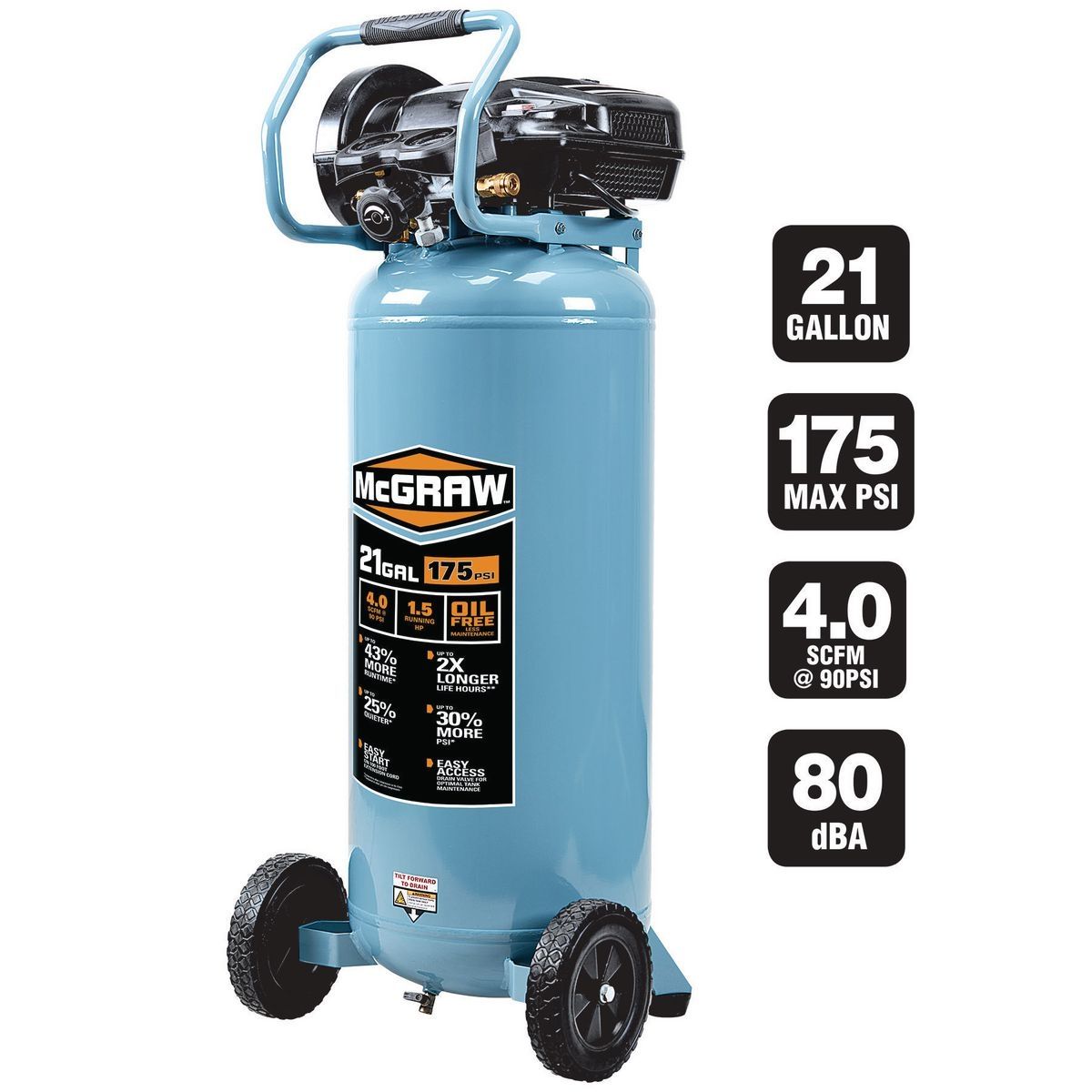 MCGRAW 21 gallon 175 PSI Oil-Free Vertical Air Compressor