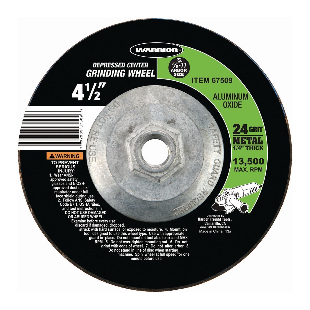 WARRIOR 4-1/2 in. 24 Grit Depressed Center Metal Grinding Wheel