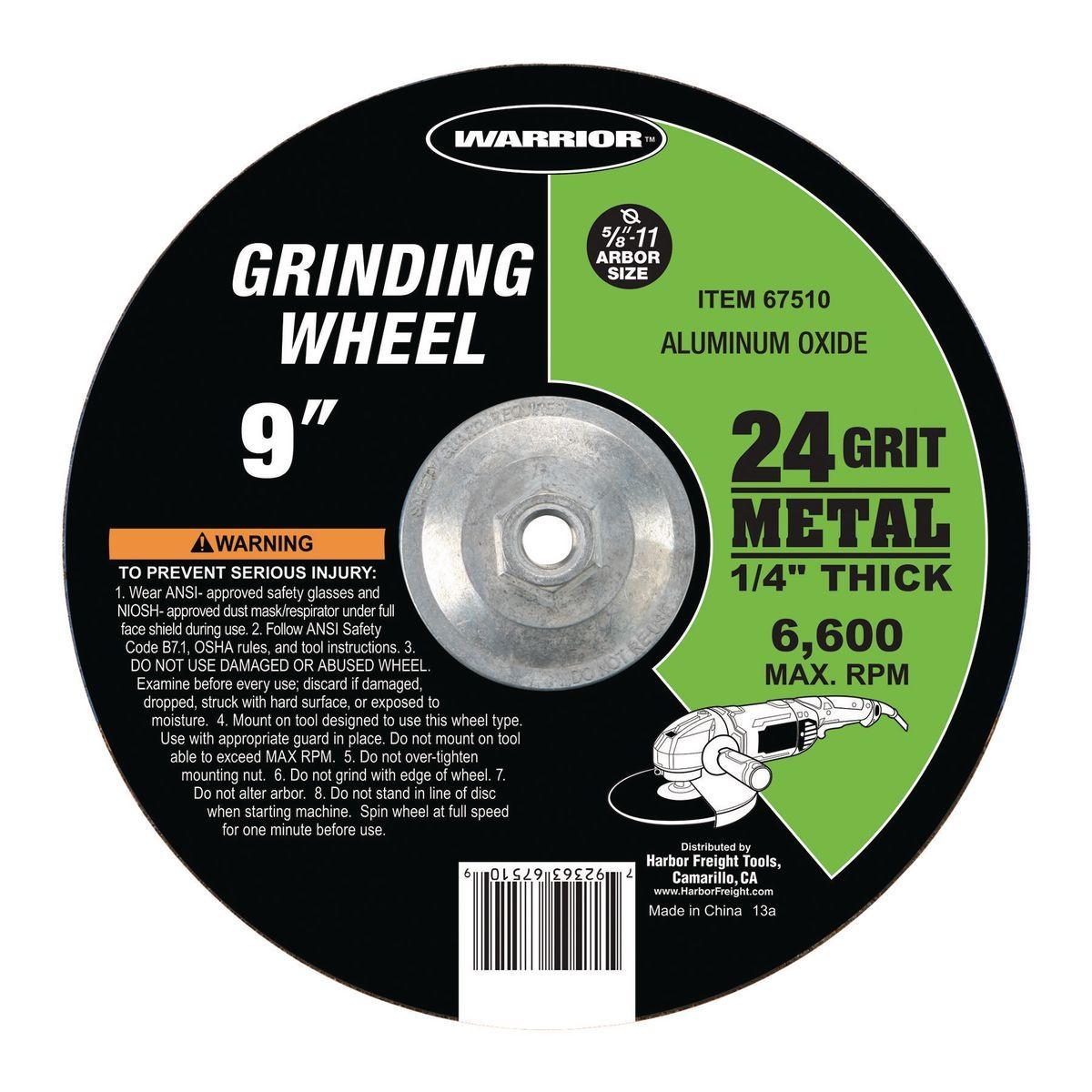 WARRIOR 9" x 1/4" Depressed Center Grinding Wheel for Metal