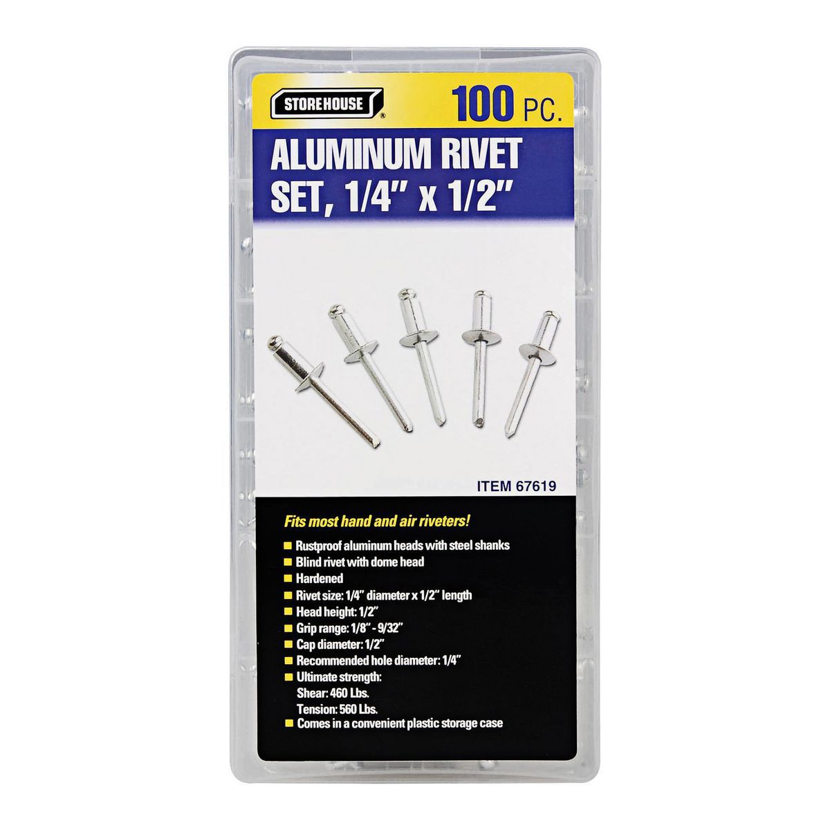 STOREHOUSE 100 Piece 1/4" Aluminum Blind Rivet Set