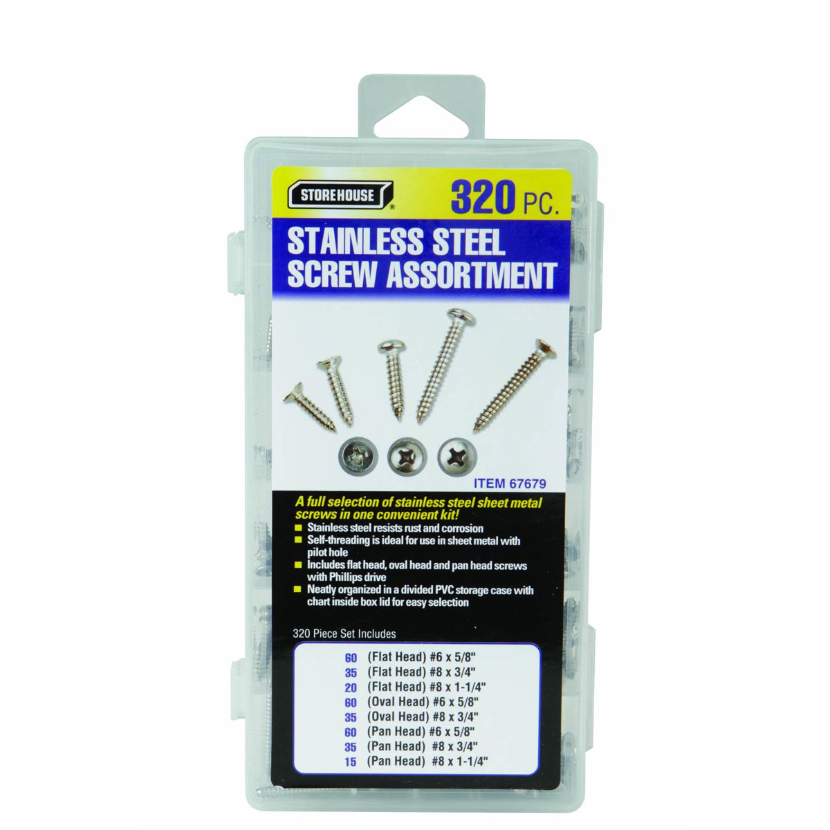 STOREHOUSE Stainless Steel Sheet Metal Screw Set - 320 Piece