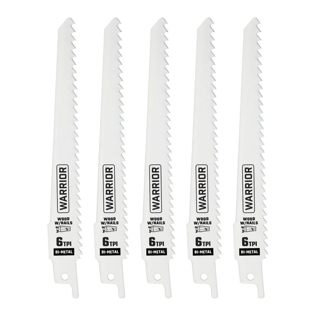 WARRIOR 6 in. 6 TPI Wood Cutting Bi-metal Reciprocating Saw Blades, 5 Pack