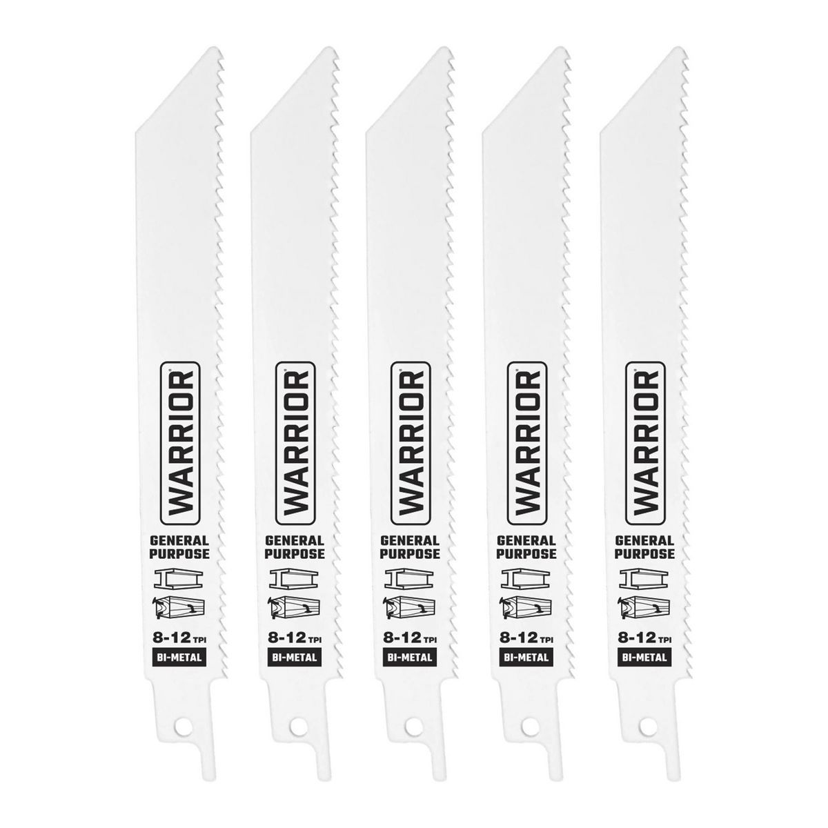 WARRIOR 6 in. 8-12 TPI General Purpose / Demolition Bi-metal Reciprocating Saw Blades, 5 Pack