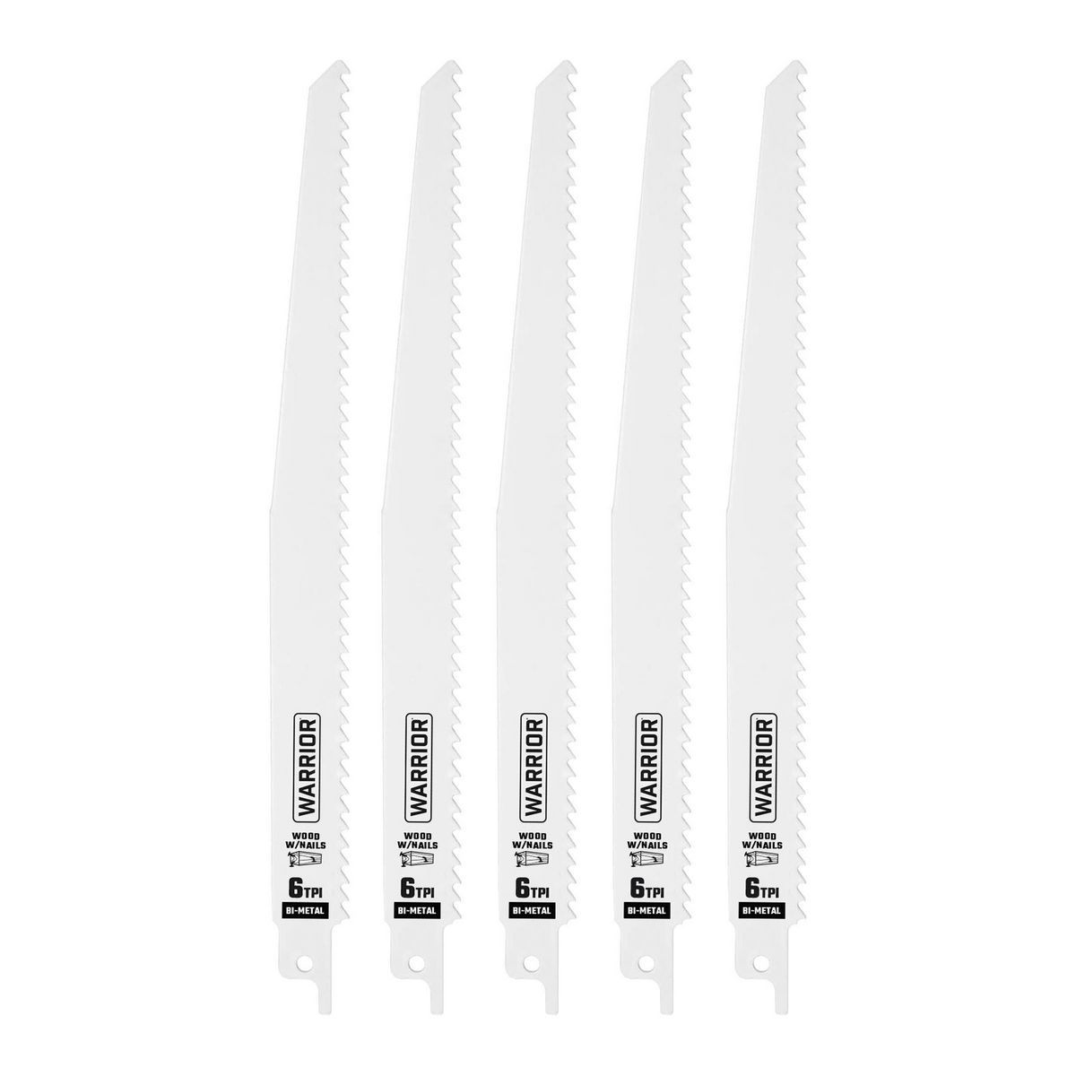 WARRIOR 9 in. 6 TPI Wood Cutting Bi-metal Reciprocating Saw Blades, 5 Pack