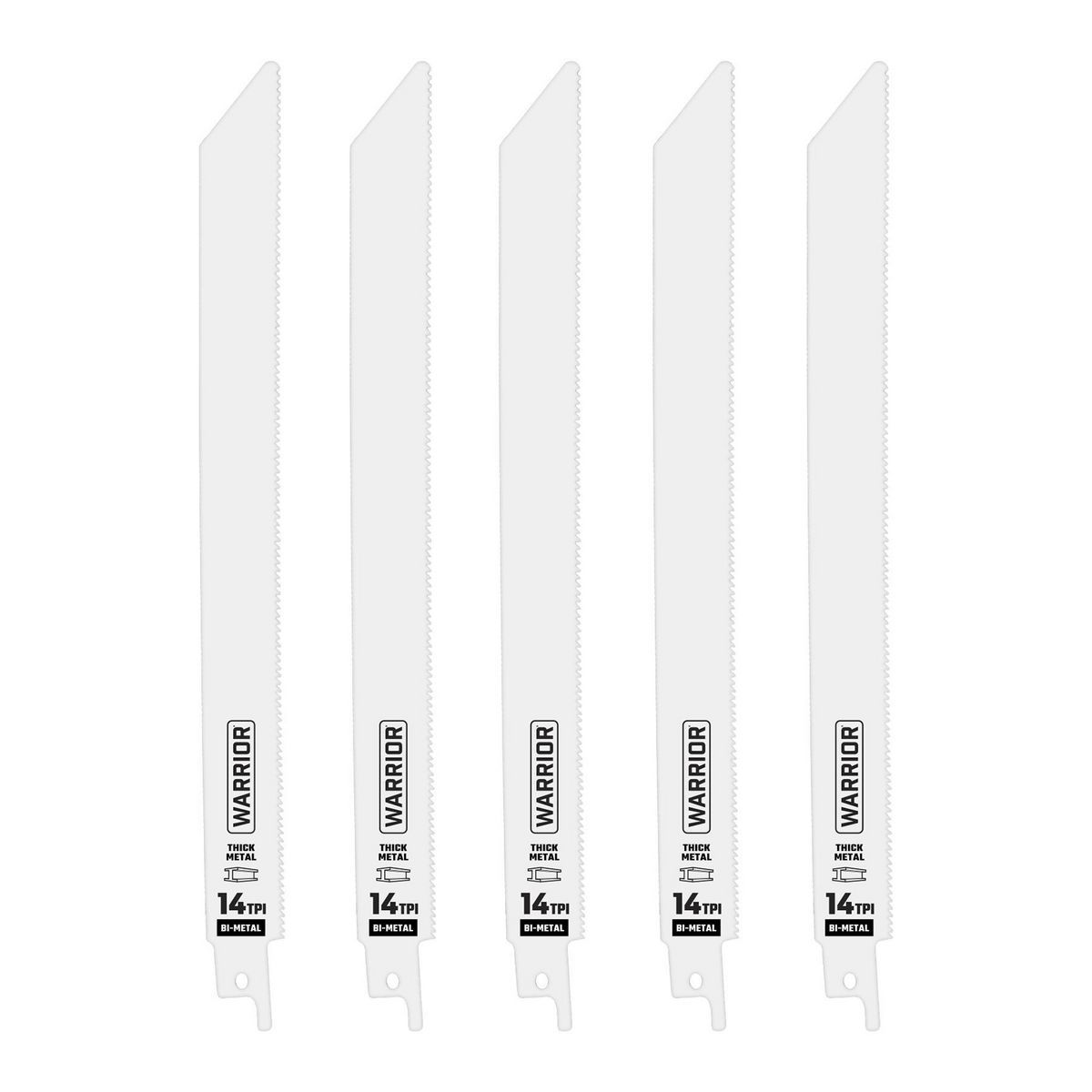 WARRIOR 9 in. 14 TPI Metal Cutting Bi-metal Reciprocating Saw Blades, 5 Pack