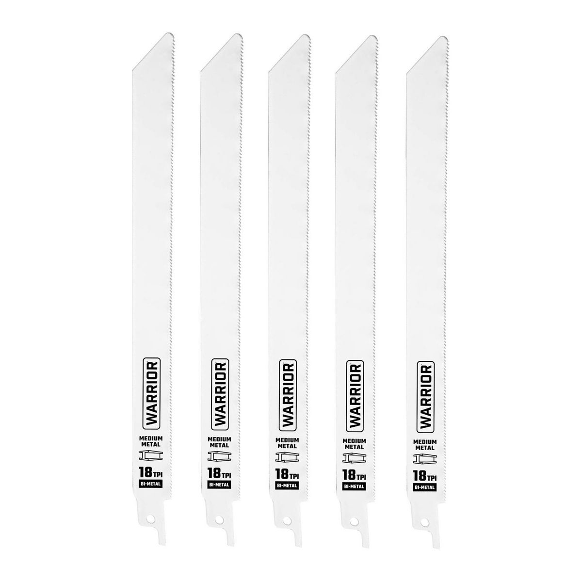 WARRIOR 9 in. 18 TPI Metal Cutting Bi-metal Reciprocating Saw Blades, 5 Pack