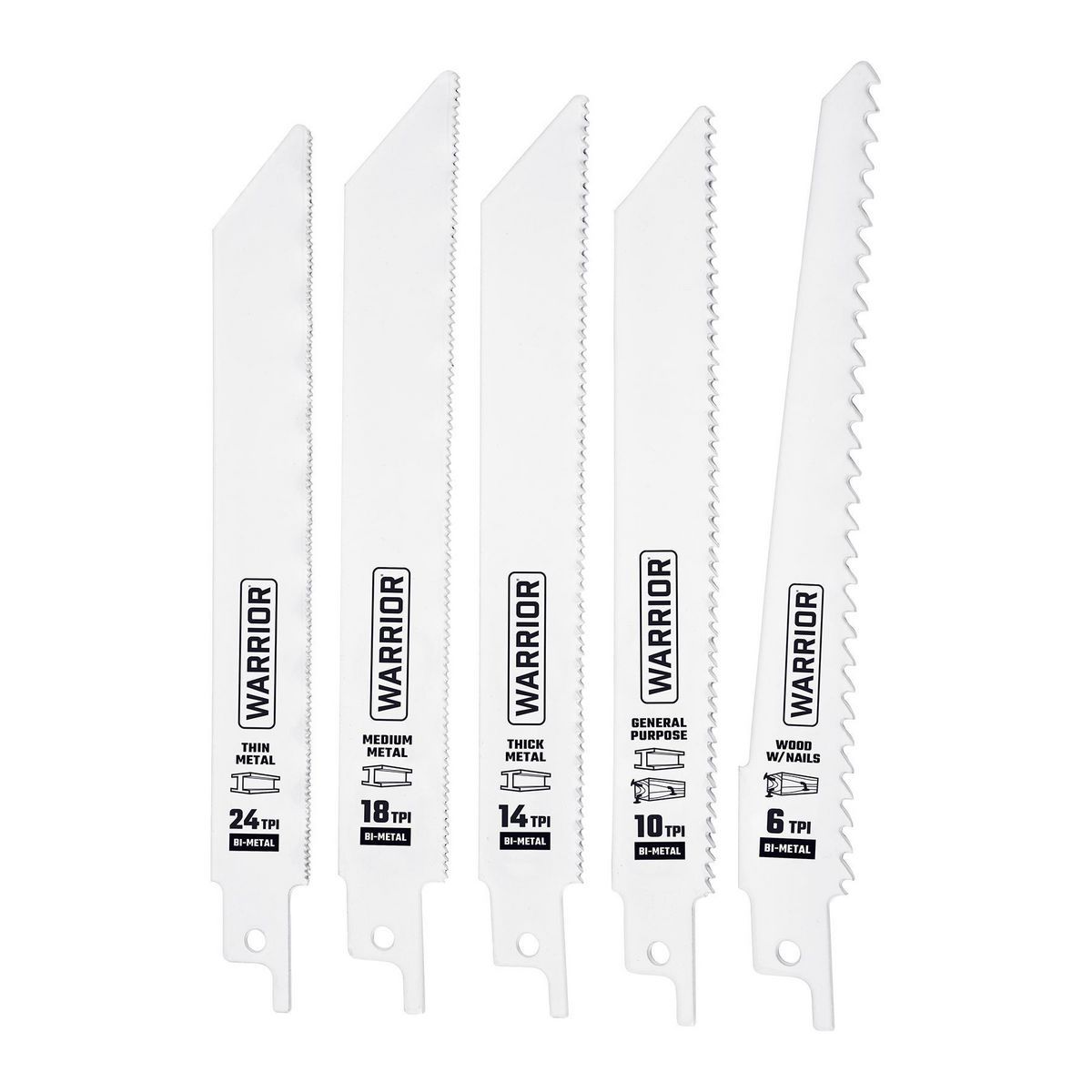 WARRIOR 6 in. General Purpose Bi-Metal Reciprocating Saw Blade Set, 5 Piece