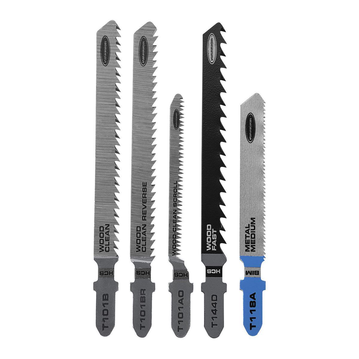 WARRIOR T-shank General Purpose Jig Saw Blade Set, 5 Piece