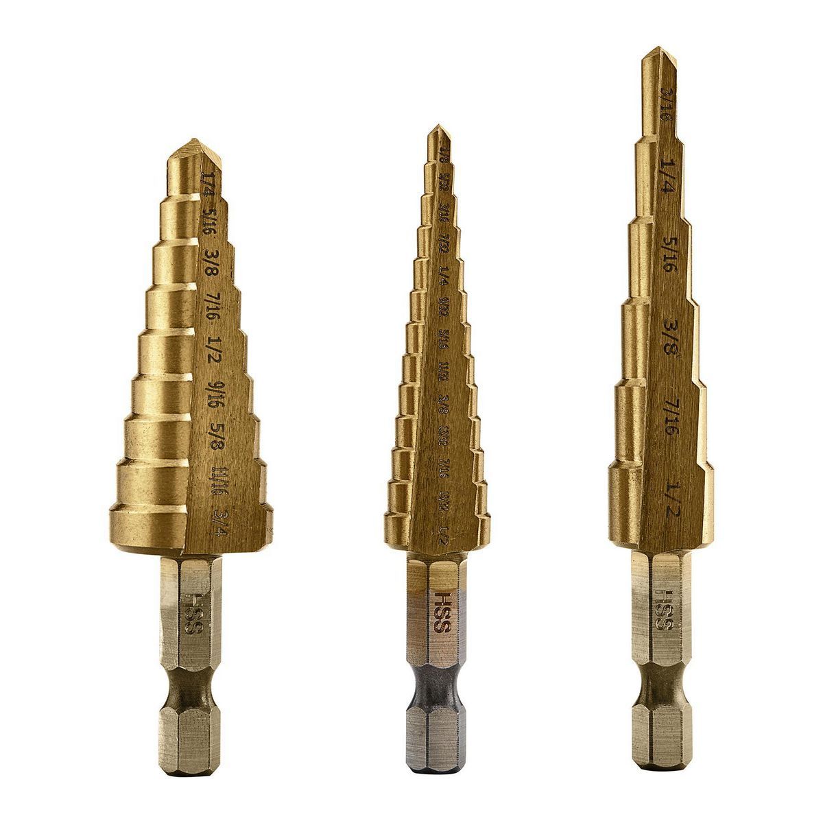 WARRIOR Steel Step Drill Set - 3 Piece, Titanium Nitride Step Drill Bits